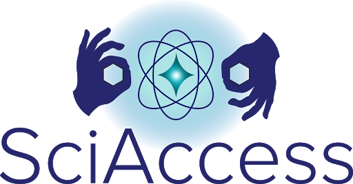 SciAccess Logo picturing two hands in front of a blue glowing atom
