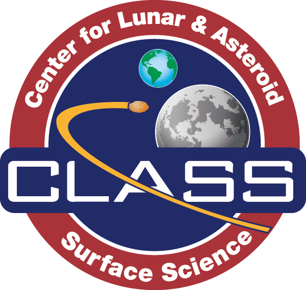 Center for Lunar & Asteroid Surface Science written around a round logo picturing a spacecraft orbiting the moon with Earth in the background