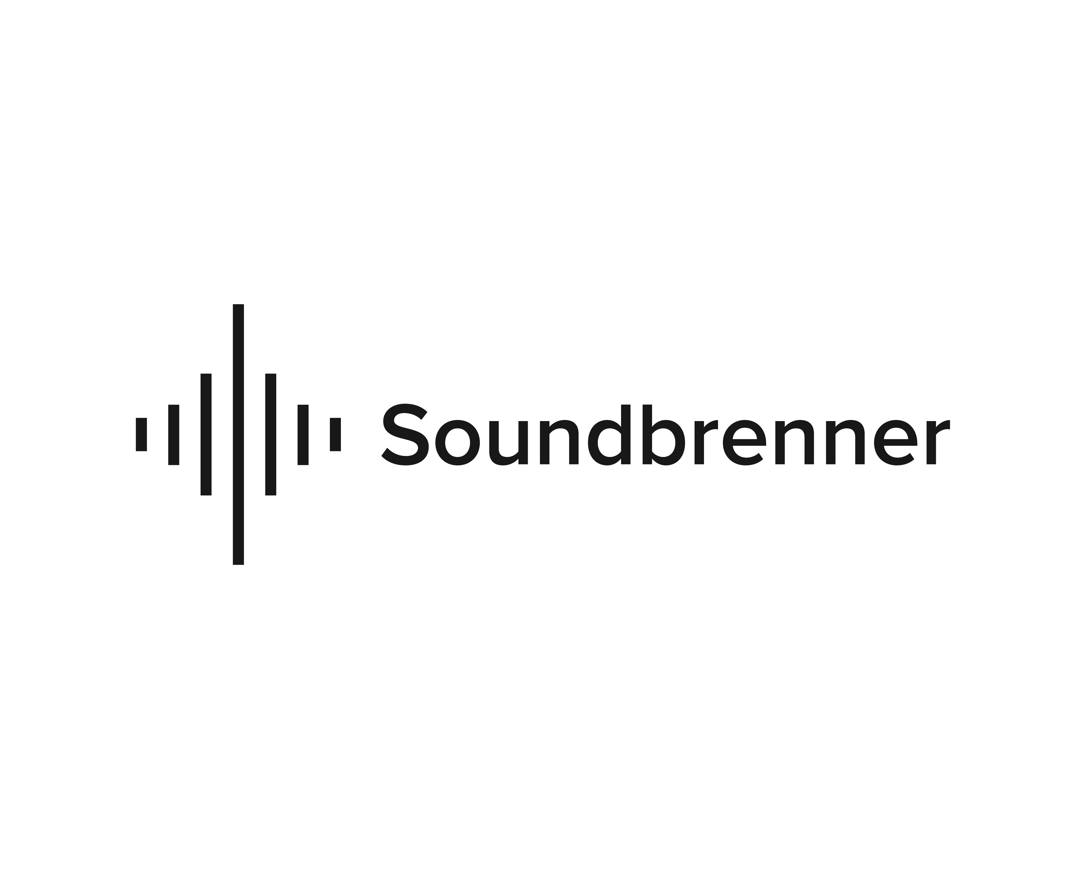 Soundbrenner in black lettering next to a waveform icon