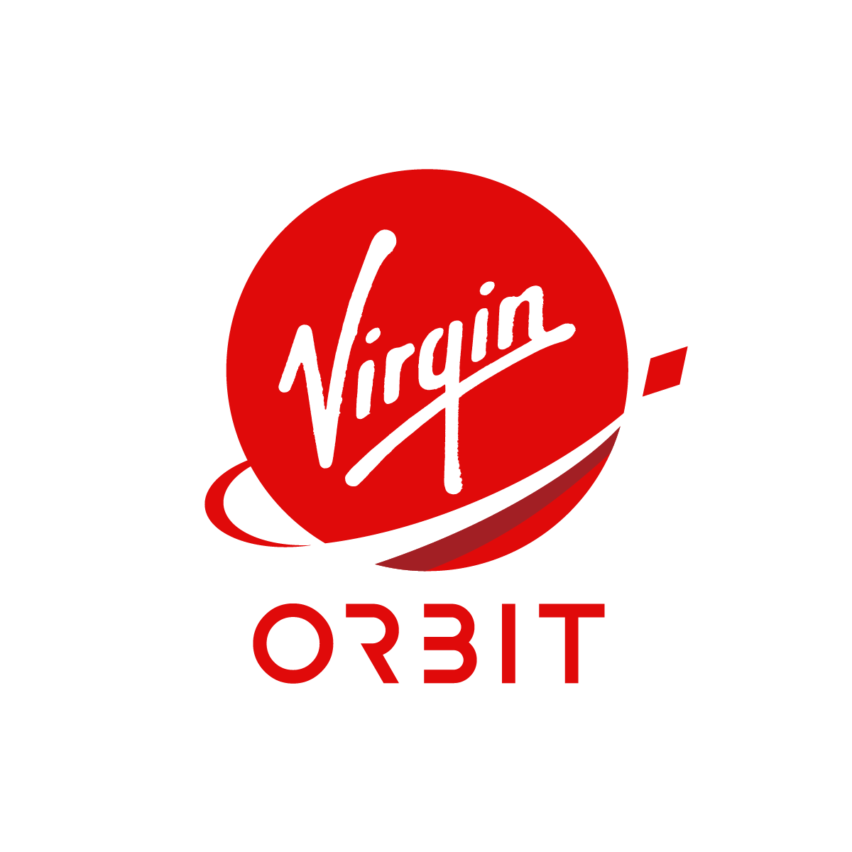Virgin Orbit Logo of a red circle with a red diamond flying around it