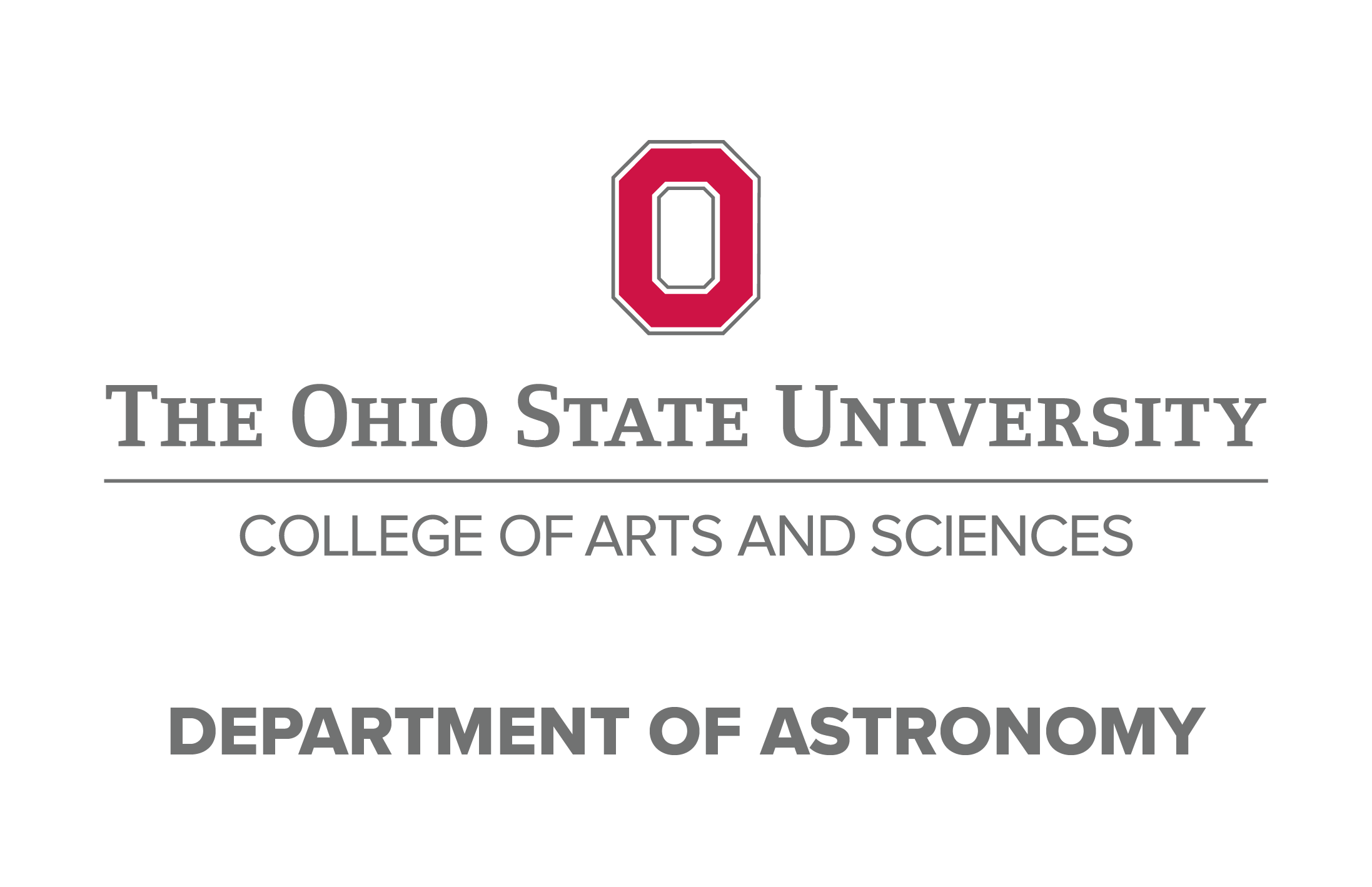 OSU Logo with the words the ohio state university college of arts and sciences department of astronomy beneath a red letter O