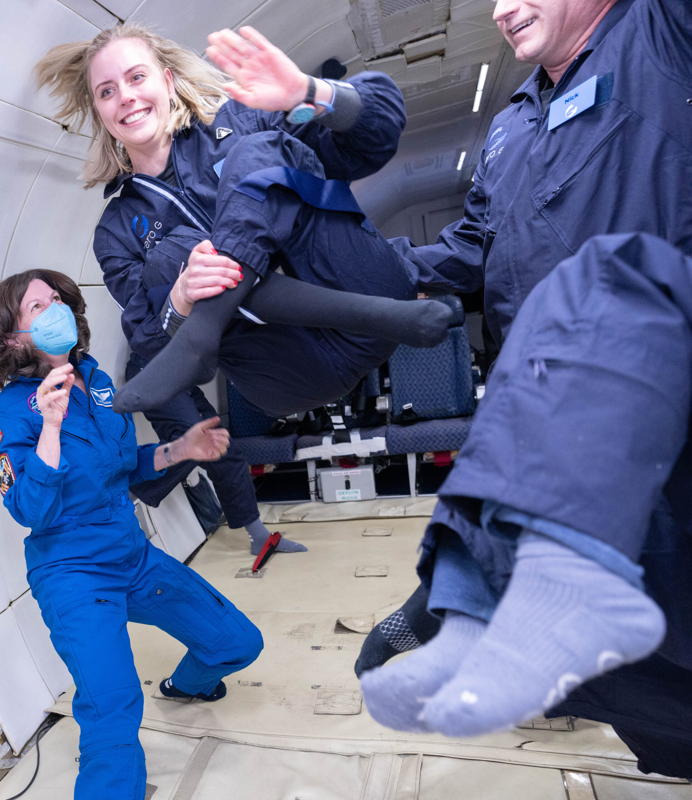 Michi, a German aerospace engineering student who uses a wheelchair, floats in zero-gravity to investigate accessibility techniques for future space vehicles and space stations