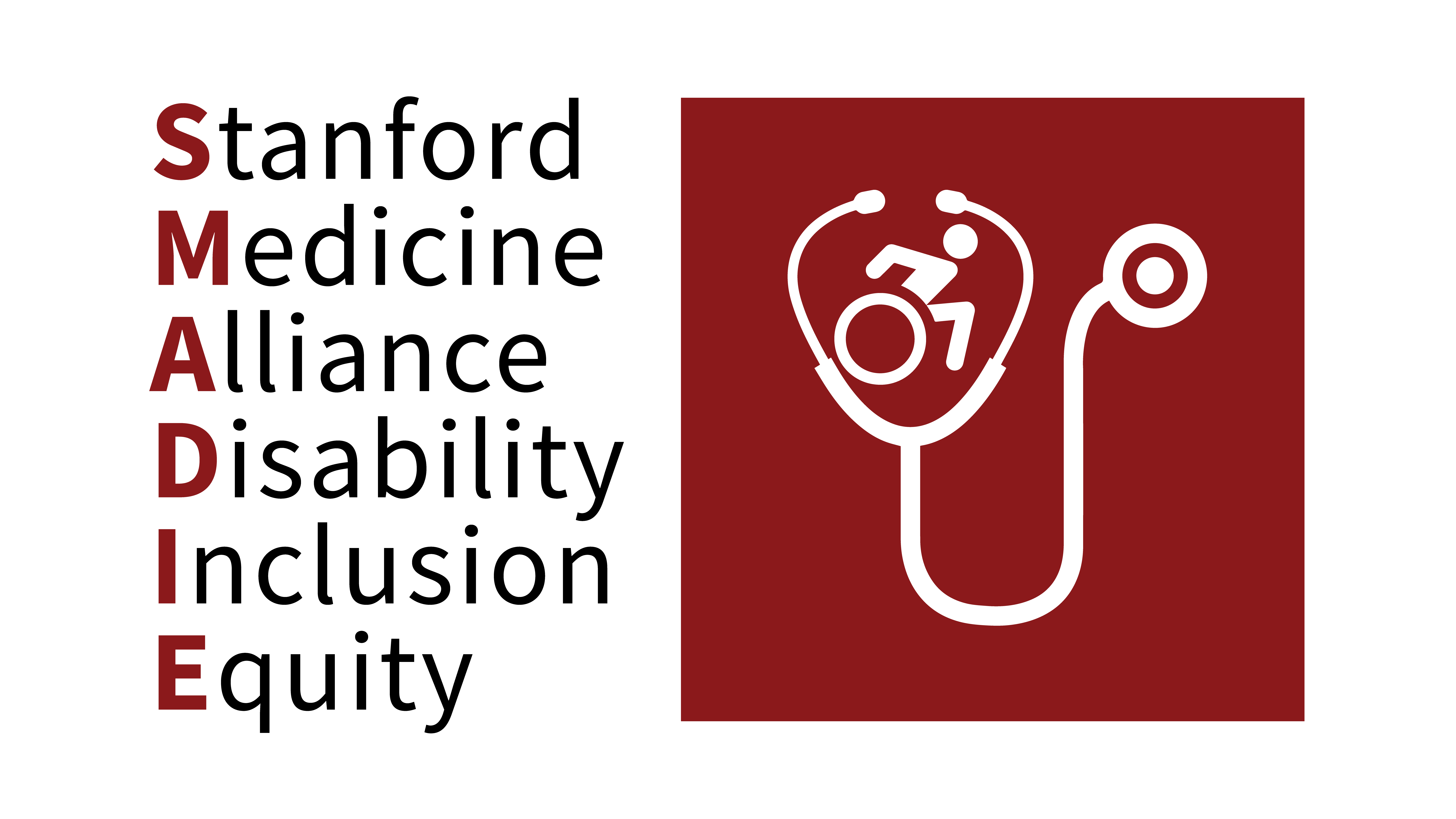 Stanford Medicine Abilities Coalition written in black lettering beside a logo of a person in a wheelchair contained in a stethoscope